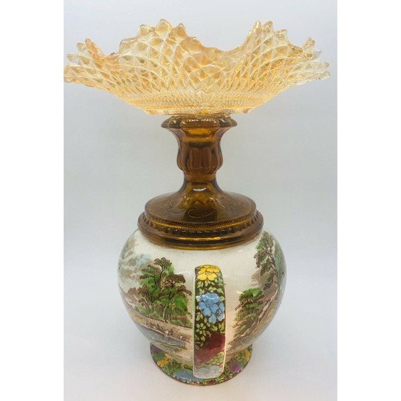 Antique Sadler "The Old Mill" Teapot Federal Glass Candy Dish Made in England - Picture 5 of 11